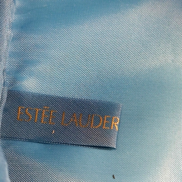 Estee Lauder Cosmetic Bag, Blue Dotted Canvas Upright Cube Makeup Travel Case - Picture 7 of 11